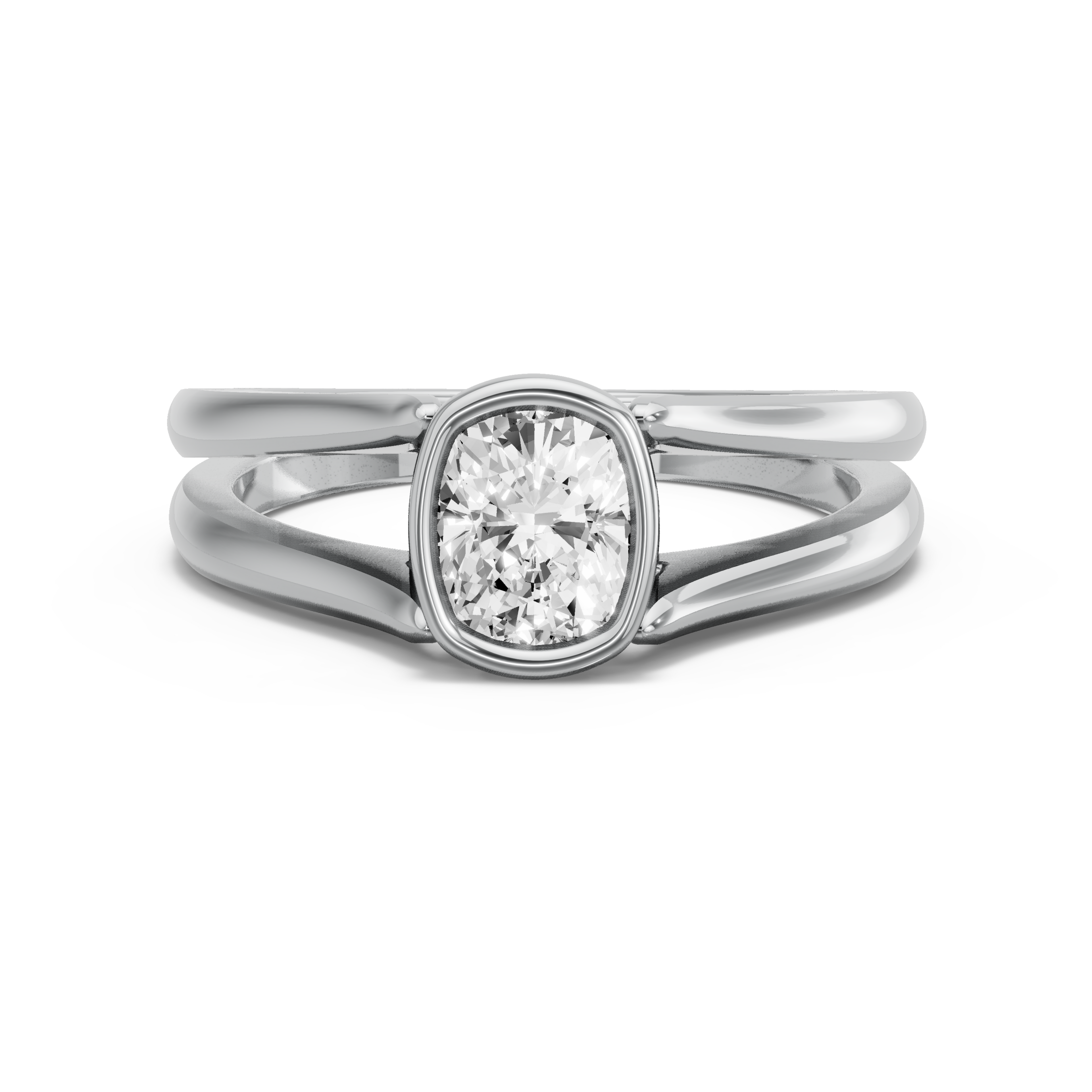 Image for Cushion Classic Bezel Ring with Split Ring Solitaire band in 950 Platinum