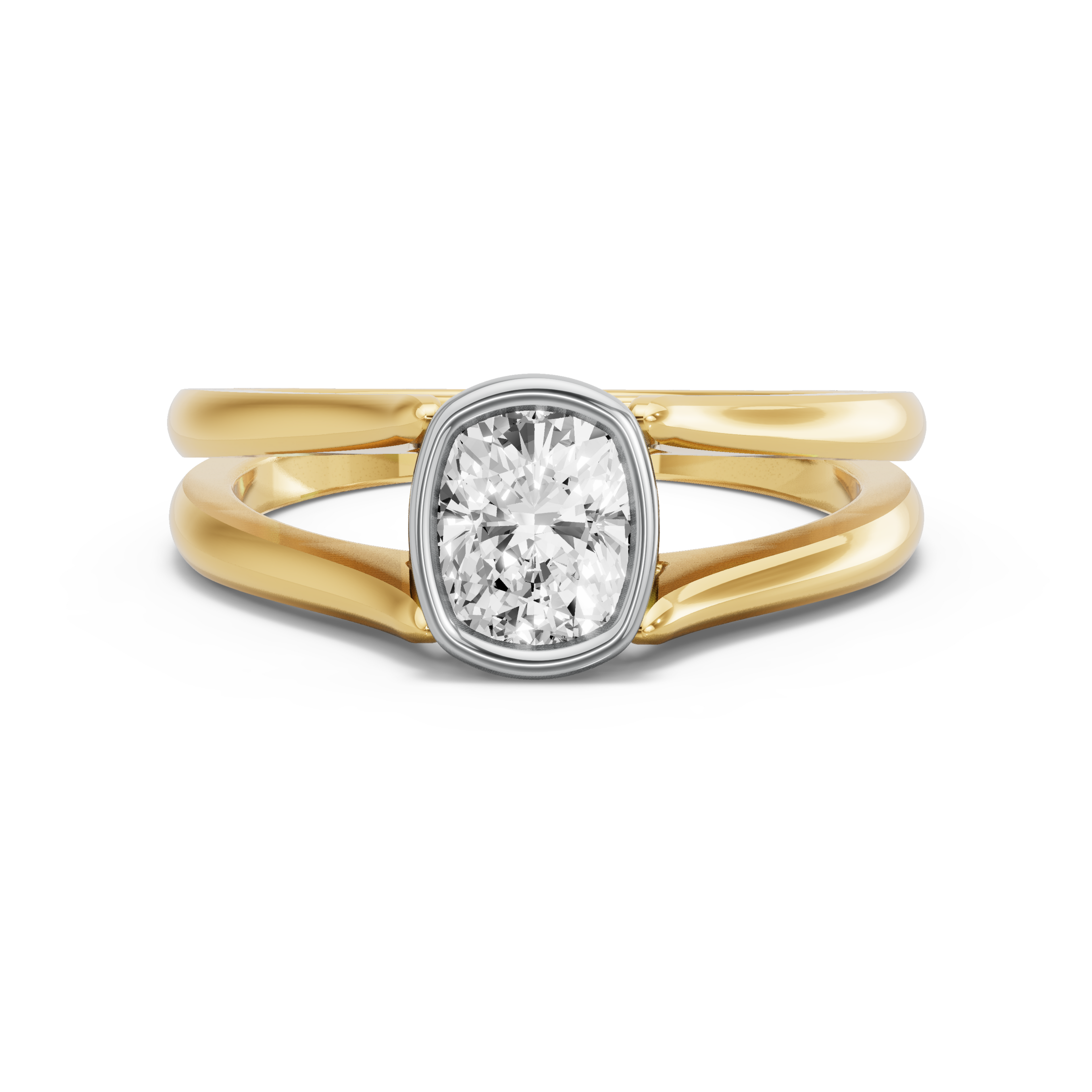 Image for Cushion Classic Bezel Ring with Split Ring Solitaire band in 10K Two Tone Yellow Gold