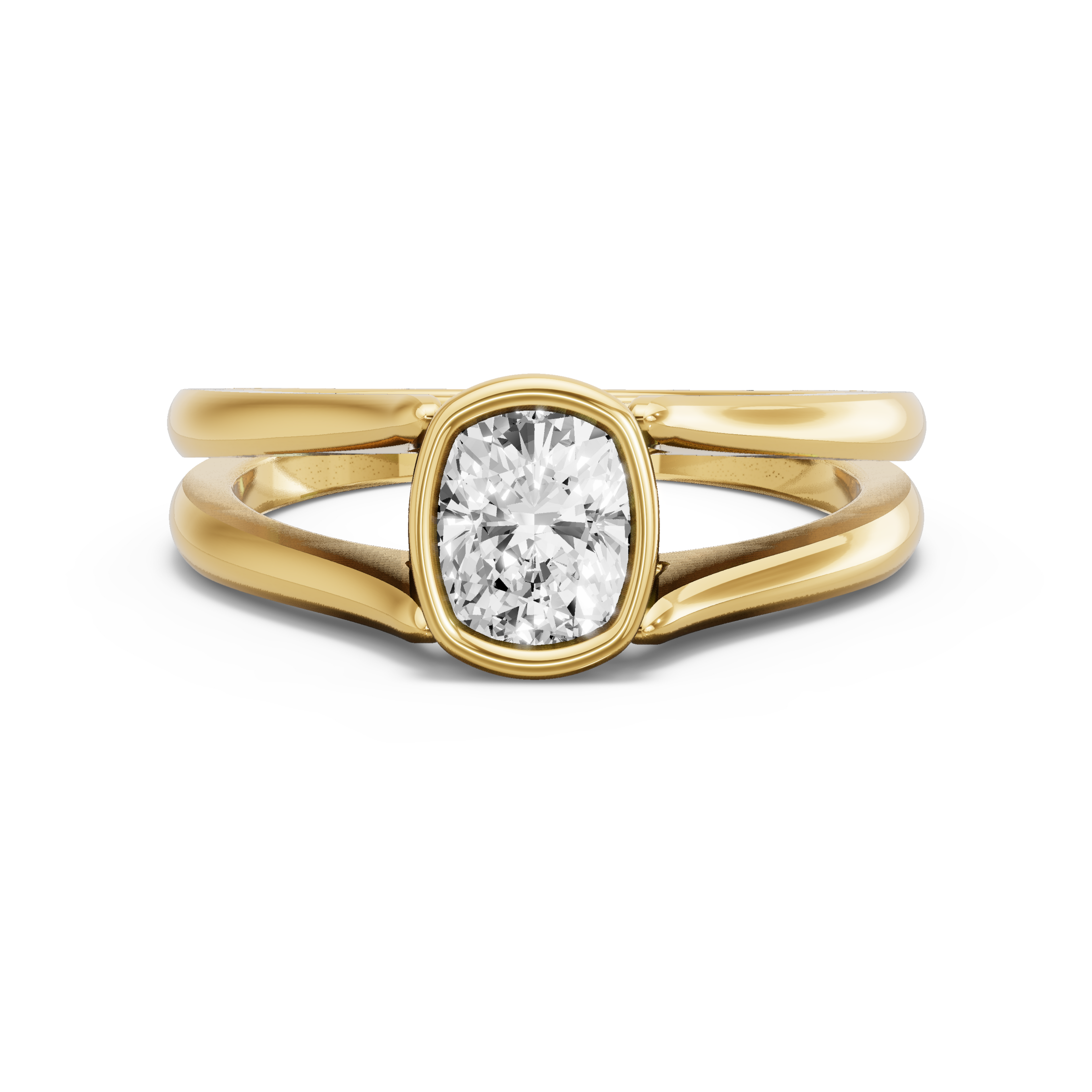 Image for Cushion Classic Bezel Ring with Split Ring Solitaire band in 14K Yellow Gold