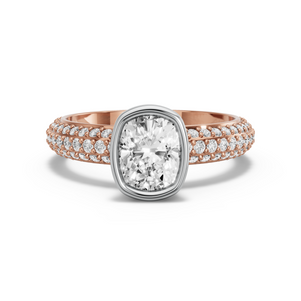 Image for Cushion Classic Bezel Ring with Triple Row Pave band in 14K Two Tone Rose Gold
