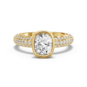 Image for Cushion Classic Bezel Ring with Triple Row Pave band in 18K Yellow Gold