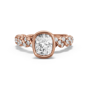Image for Cushion Classic Bezel Ring with Twist Pave band in 10K Rose Gold