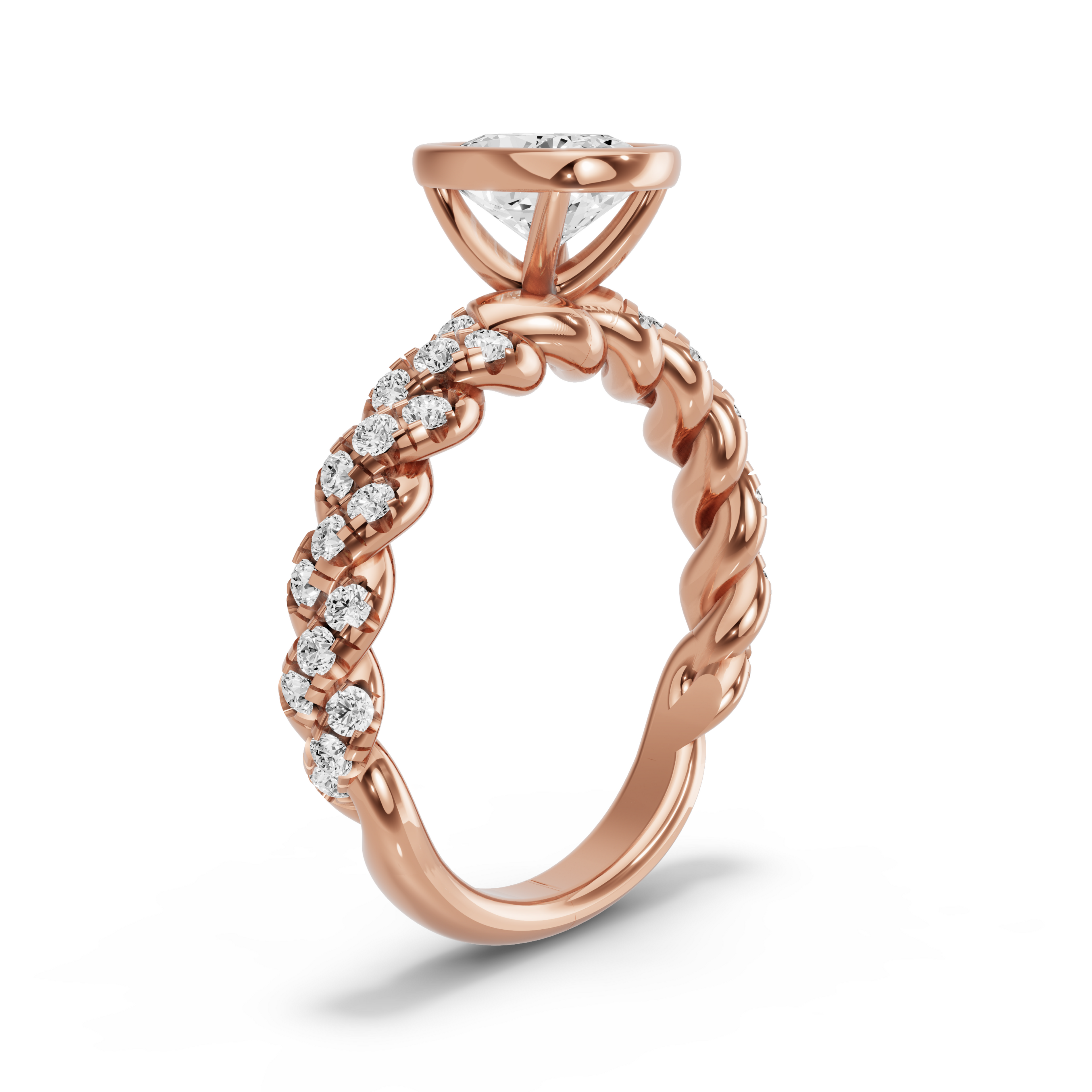 Image for Cushion Classic Bezel Ring with Twist Pave band in 10K Rose Gold