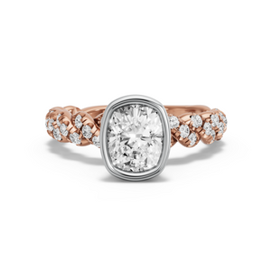 Image for Cushion Classic Bezel Ring with Twist Pave band in 14K Two Tone Rose Gold
