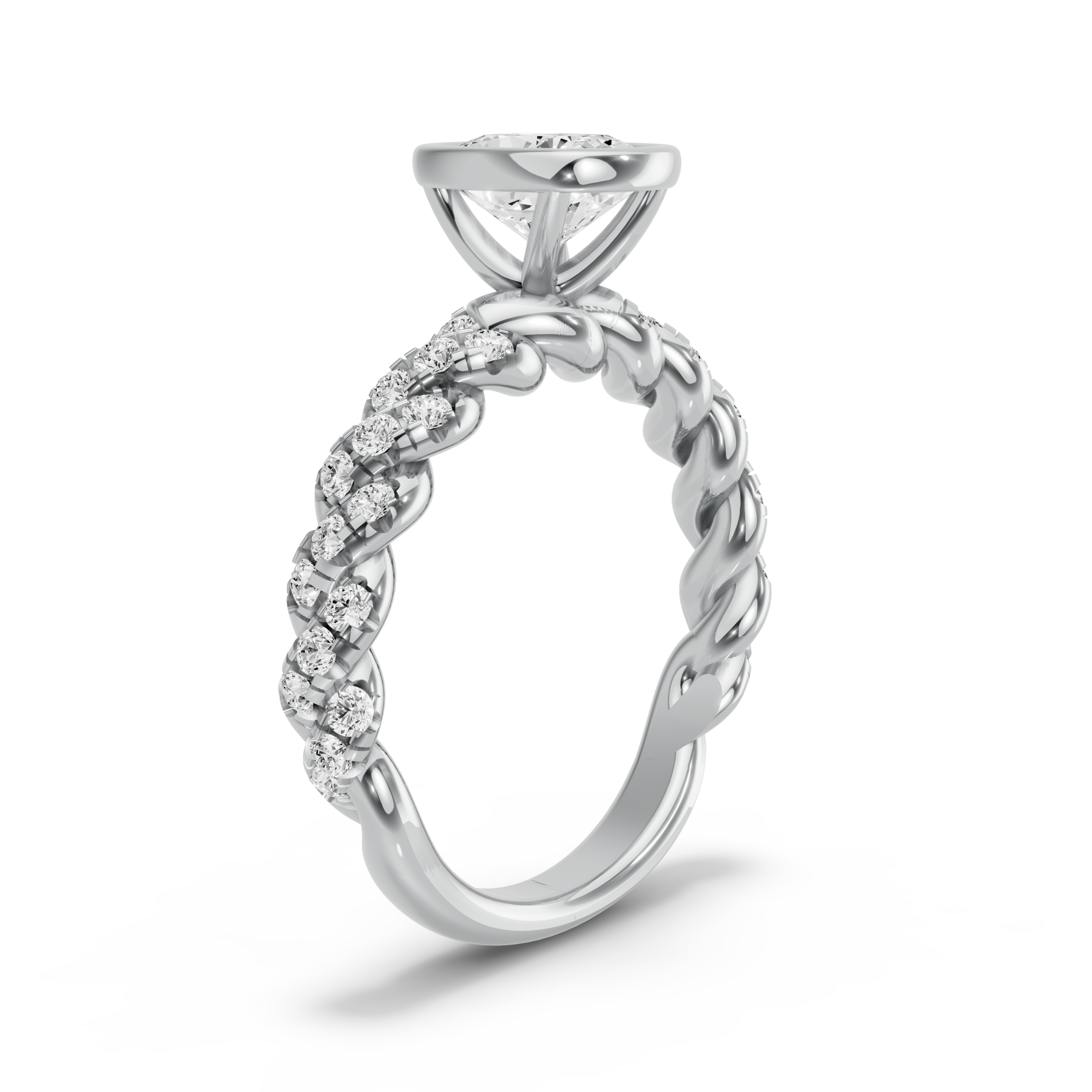 Image for Cushion Classic Bezel Ring with Twist Pave band in 950 Platinum
