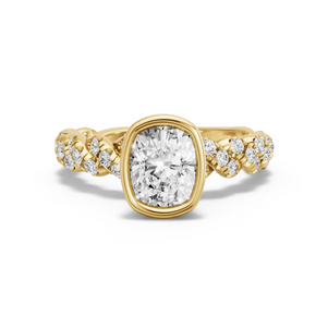 Image for Cushion Classic Bezel Ring with Twist Pave band in 18K Yellow Gold