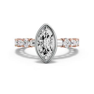 Image for Marquise Classic Bezel Ring with Alternating Baguette band