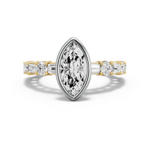 Image for Marquise Classic Bezel Ring with Alternating Baguette band
