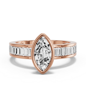 Image for Marquise Classic Bezel Ring with Baguette Channel band