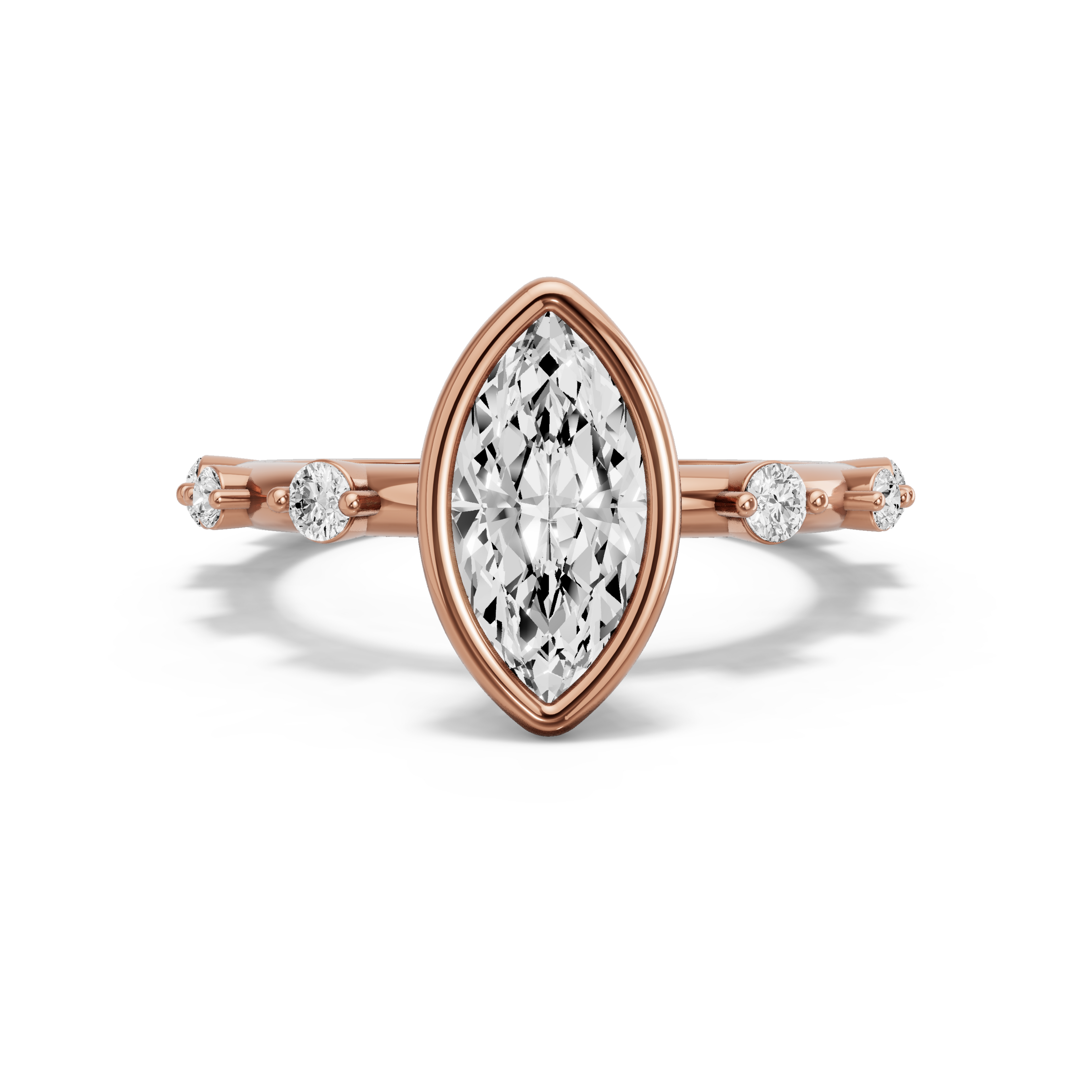 Image for Marquise Classic Bezel Ring with Floating Station band in 18K Rose Gold