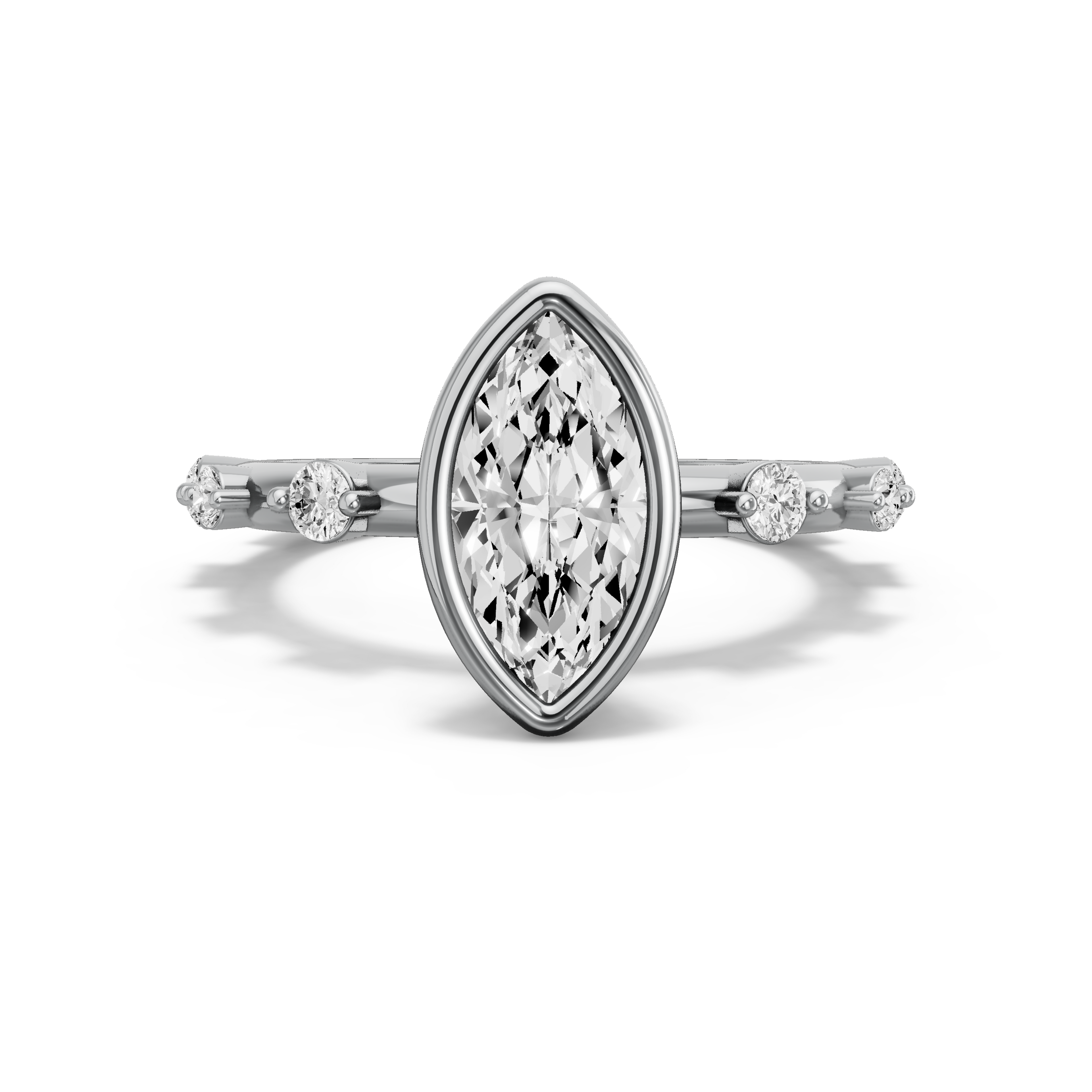 Image for Marquise Classic Bezel Ring with Floating Station band in 14K White Gold