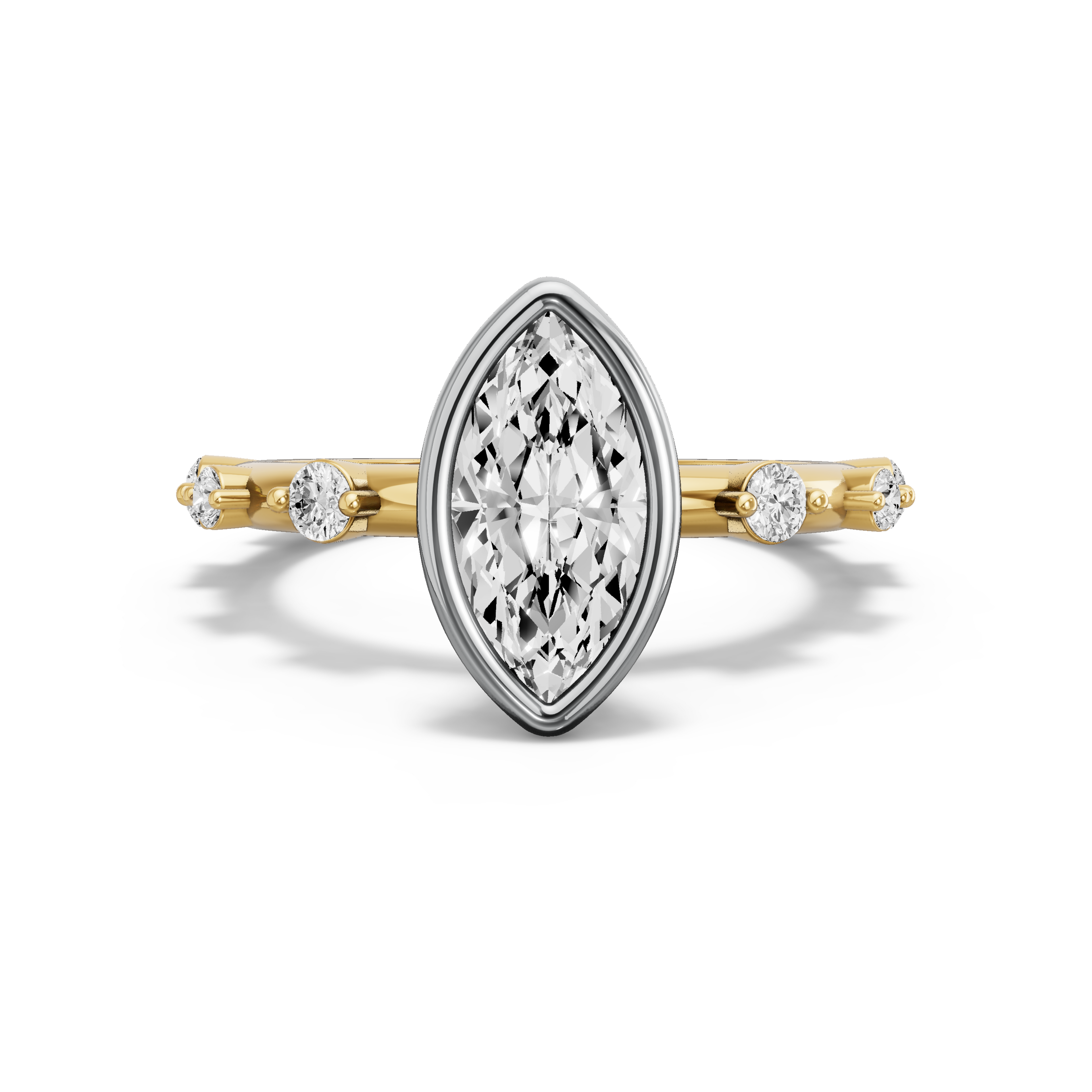 Image for Marquise Classic Bezel Ring with Floating Station band in 10K Two Tone Yellow Gold