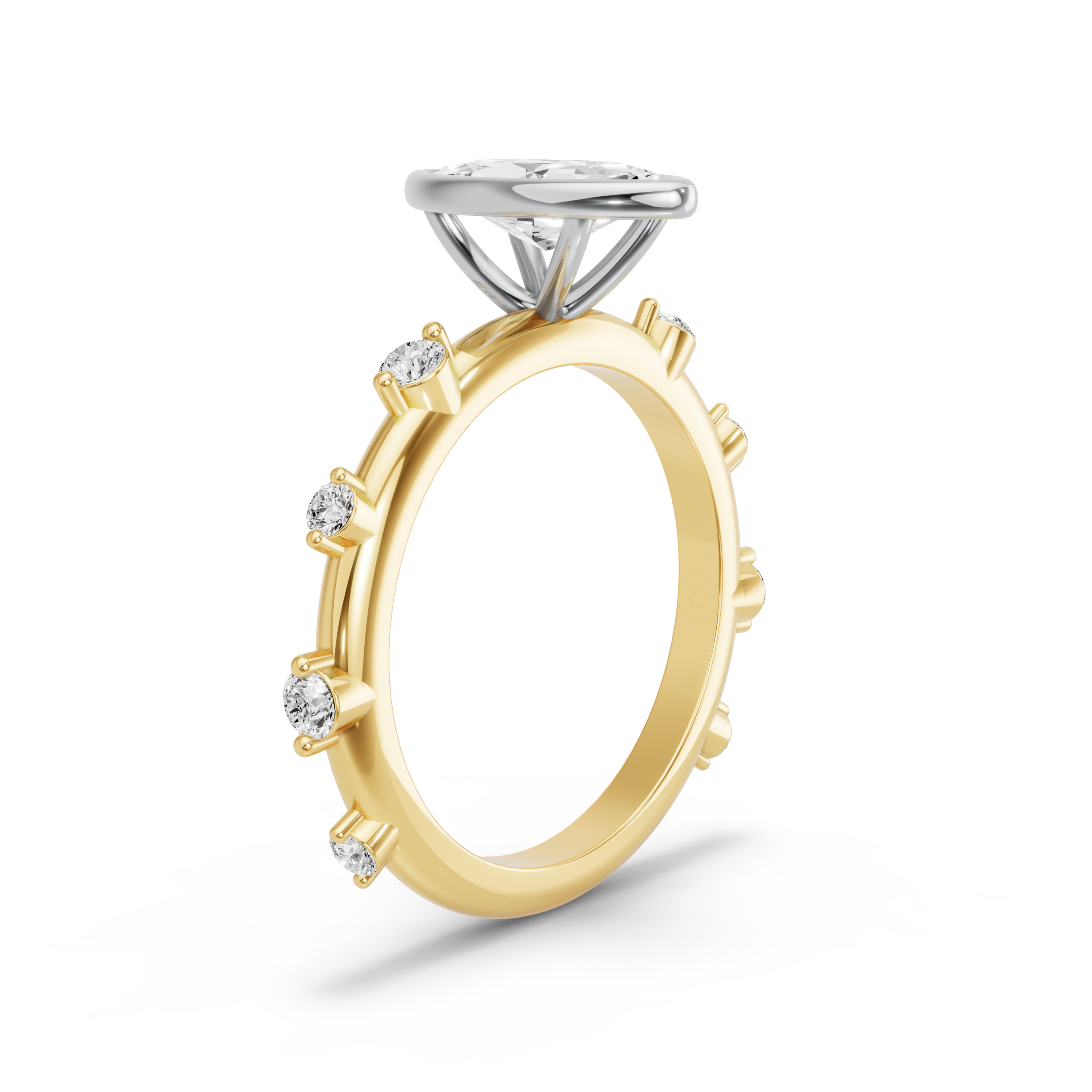 Image for Marquise Classic Bezel Ring with Floating Station band in 10K Two Tone Yellow Gold