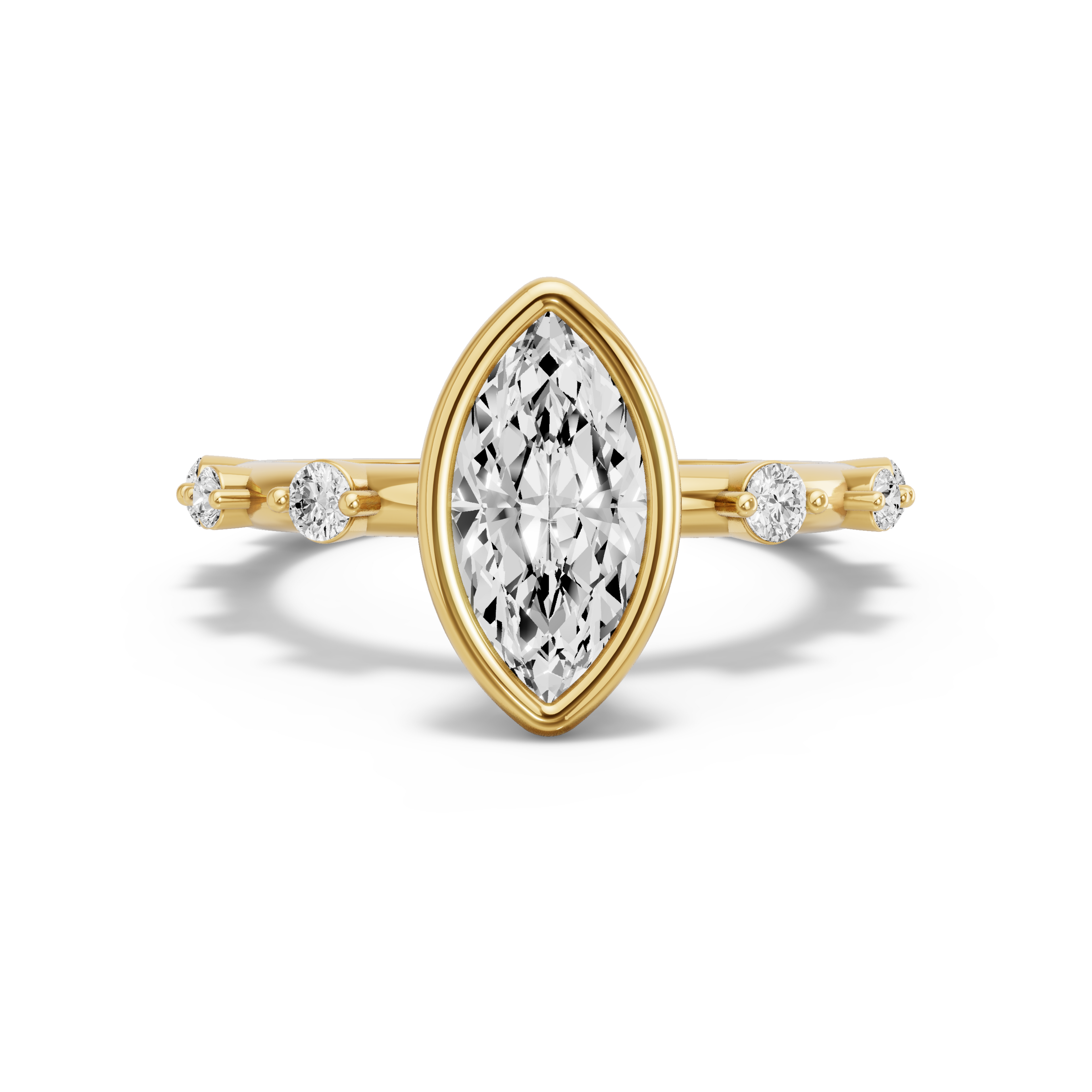 Image for Marquise Classic Bezel Ring with Floating Station band in 10K Yellow Gold