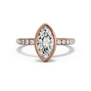 Image for Marquise Classic Bezel Ring with French Pave band in 18K Rose Gold