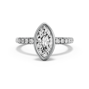 Image for Marquise Classic Bezel Ring with French Pave band in 18K White Gold
