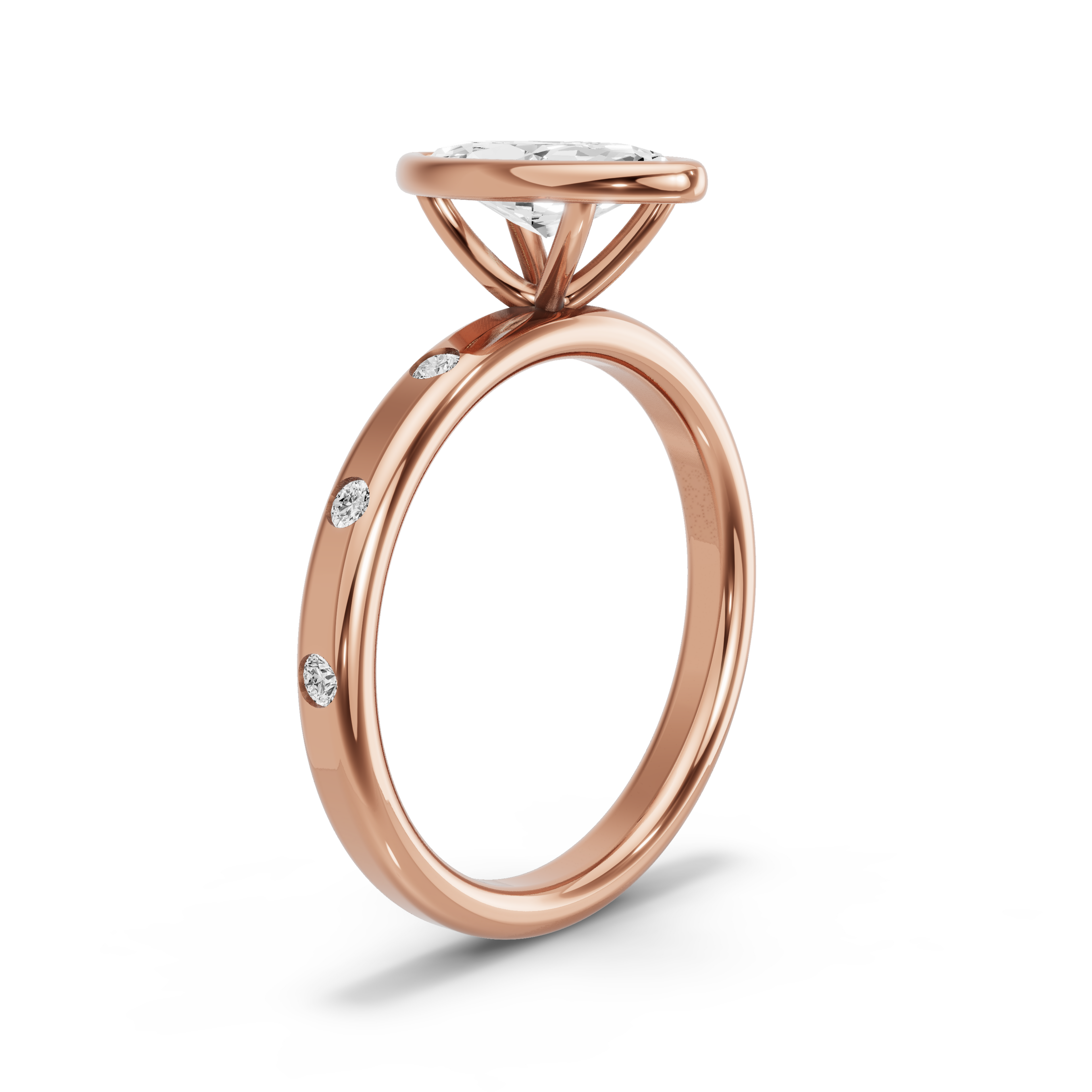 Image for Marquise Classic Bezel Ring with Sleek Accent band in 14K Rose Gold
