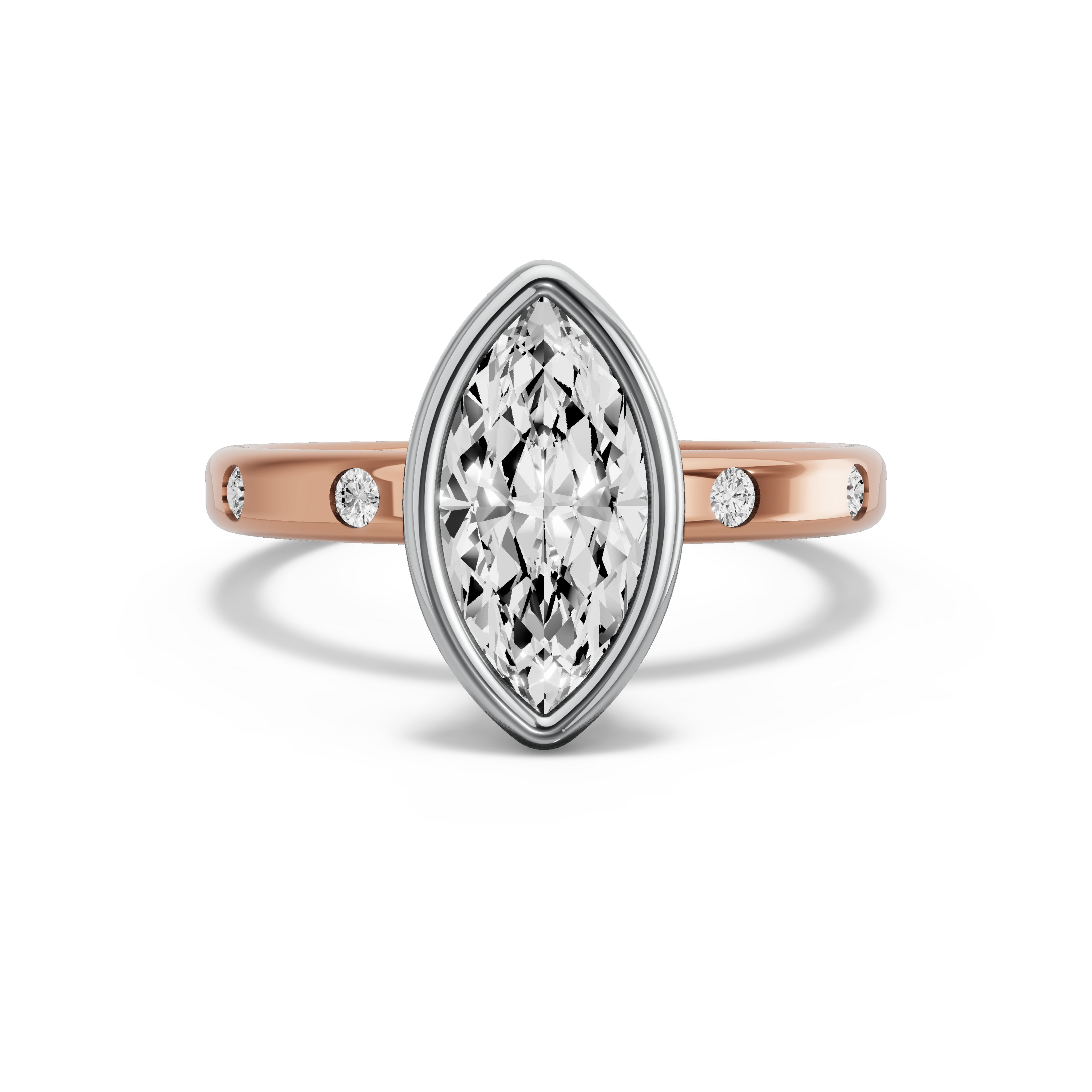 Image for Marquise Classic Bezel Ring with Sleek Accent band in 14K Two Tone Rose Gold