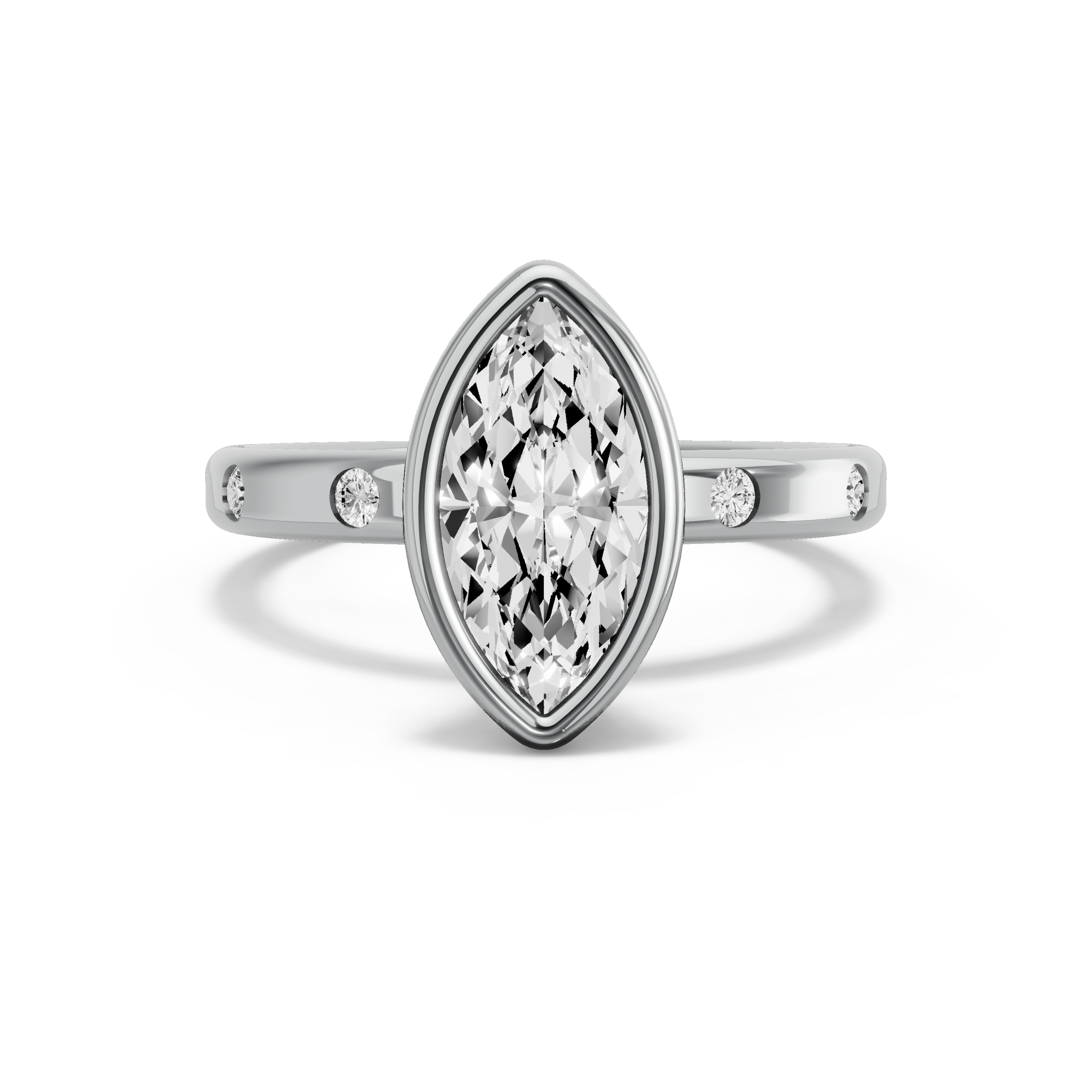 Image for Marquise Classic Bezel Ring with Sleek Accent band in 10K White Gold