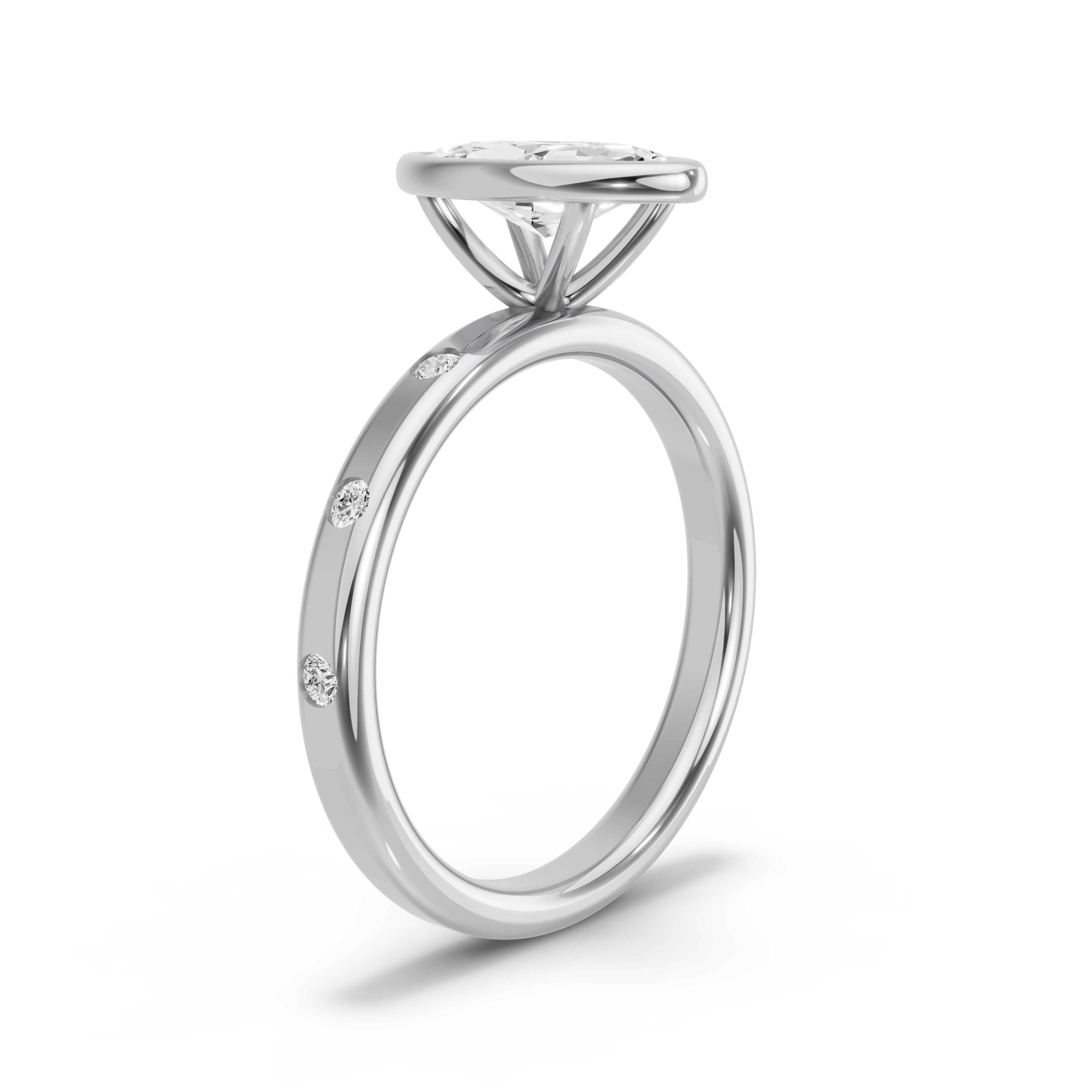 Image for Marquise Classic Bezel Ring with Sleek Accent band in 14K White Gold