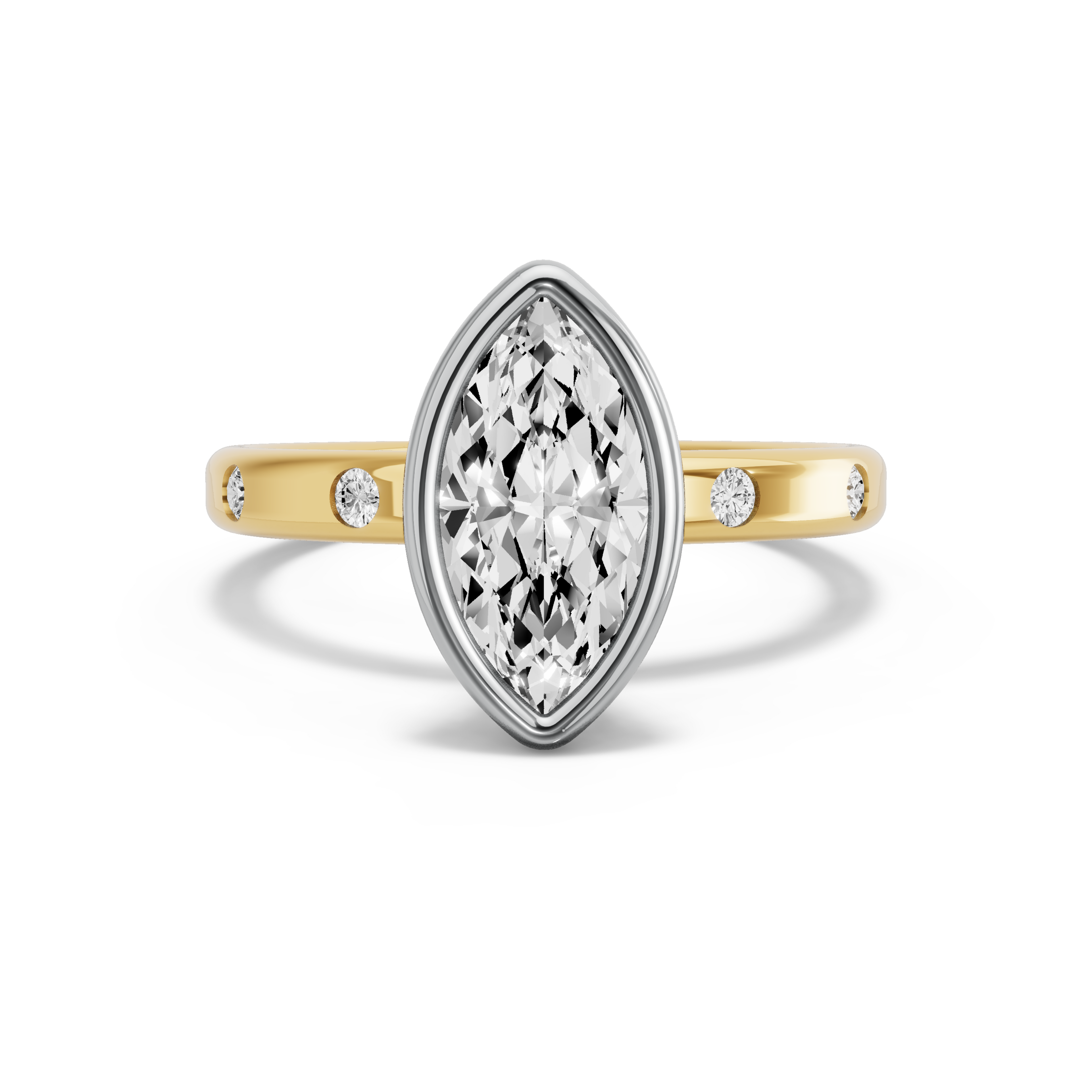 Image for Marquise Classic Bezel Ring with Sleek Accent band in 18K Two Tone Yellow Gold
