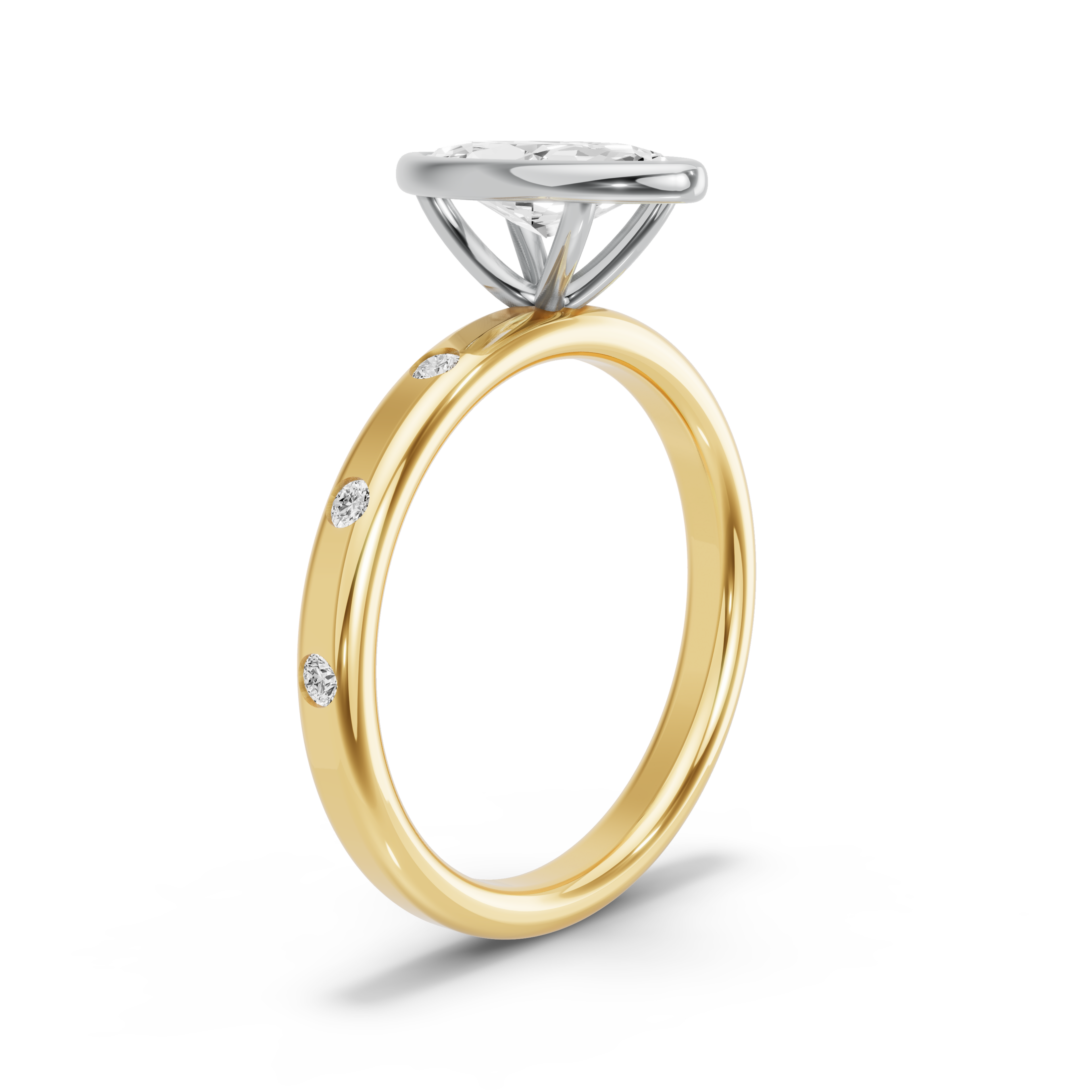 Image for Marquise Classic Bezel Ring with Sleek Accent band in 18K Two Tone Yellow Gold