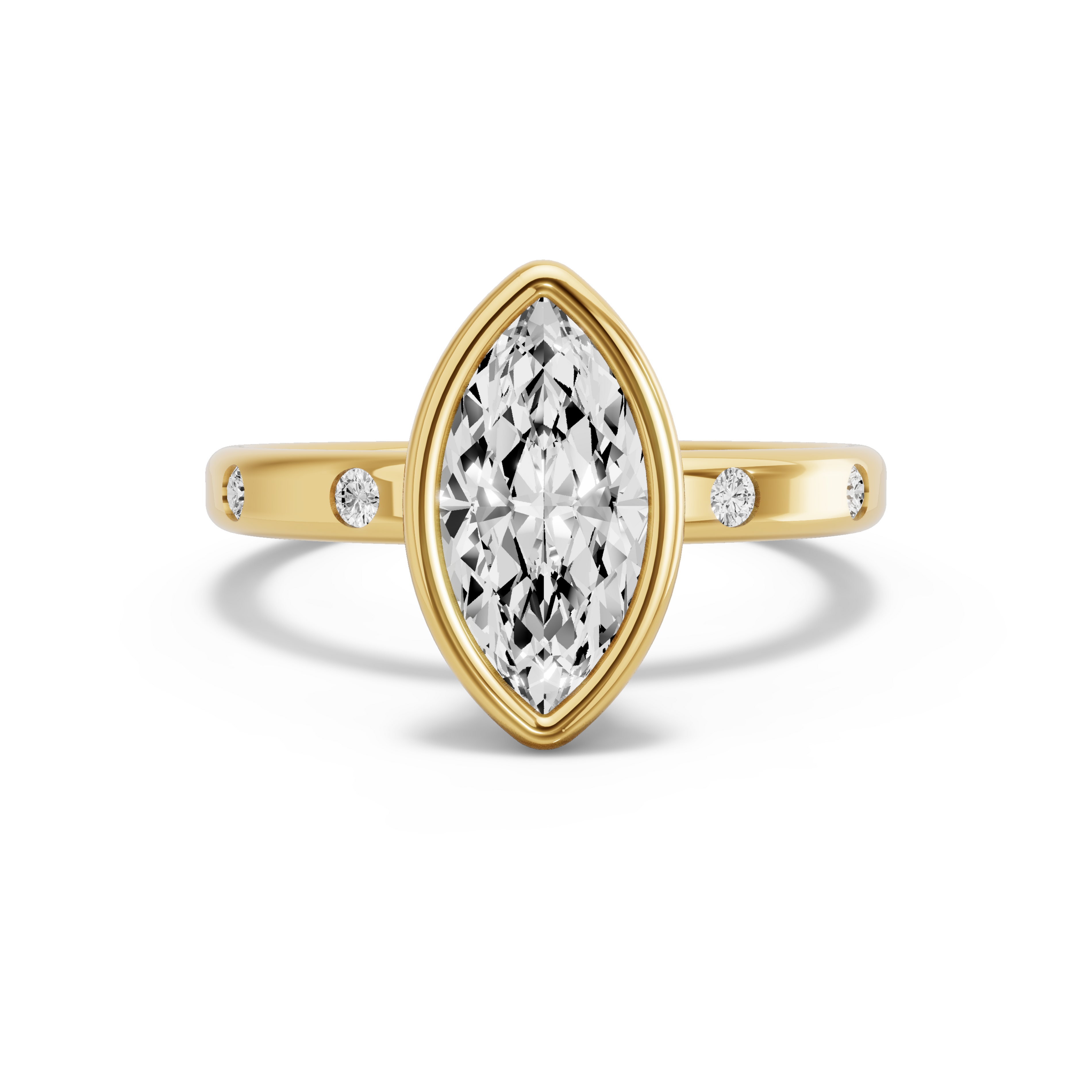 Image for Marquise Classic Bezel Ring with Sleek Accent band in 14K Yellow Gold