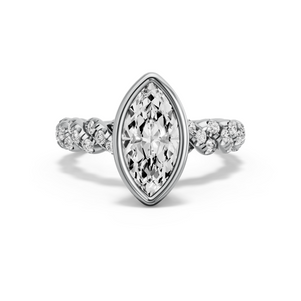 Image for Marquise Classic Bezel Ring with Twist Pave band in 950 Platinum