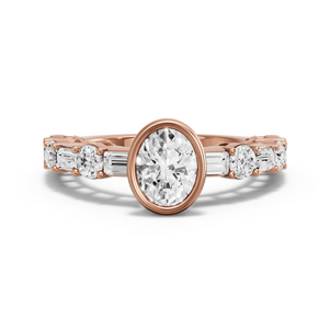 Image for Oval Classic Bezel Ring with Alternating Baguette band