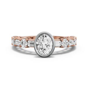 Image for Oval Classic Bezel Ring with Alternating Baguette band