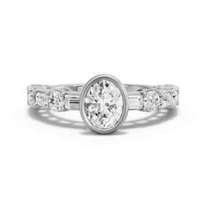 Image for Oval Classic Bezel Ring with Alternating Baguette band