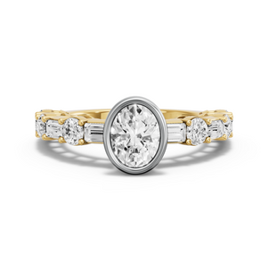 Image for Oval Classic Bezel Ring with Alternating Baguette band