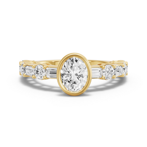 Image for Oval Classic Bezel Ring with Alternating Baguette band