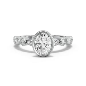 Image for Oval Classic Bezel Ring with Alternating Marquise band