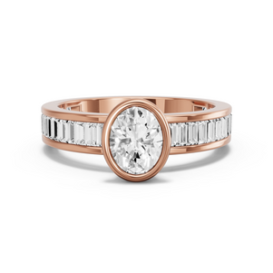 Image for Oval Classic Bezel Ring with Baguette Channel band