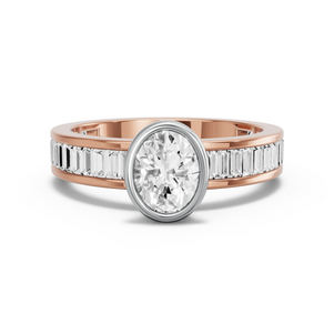 Image for Oval Classic Bezel Ring with Baguette Channel band