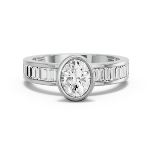 Image for Oval Classic Bezel Ring with Baguette Channel band