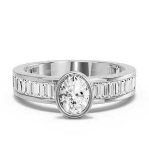 Image for Oval Classic Bezel Ring with Baguette Channel band