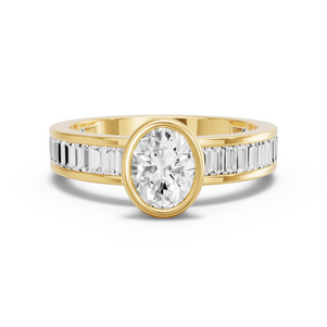 Image for Oval Classic Bezel Ring with Baguette Channel band