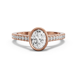 Image for Oval Classic Bezel Ring with Cathedral Pave band