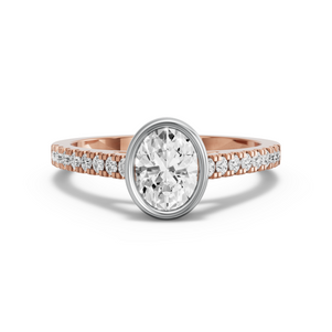Image for Oval Classic Bezel Ring with Cathedral Pave band