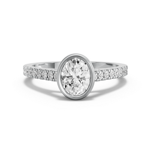 Image for Oval Classic Bezel Ring with Cathedral Pave band