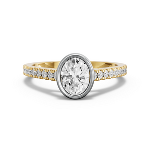 Image for Oval Classic Bezel Ring with Cathedral Pave band