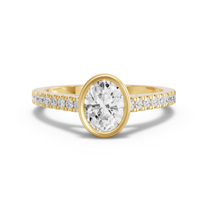 Image for Oval Classic Bezel Ring with Cathedral Pave band