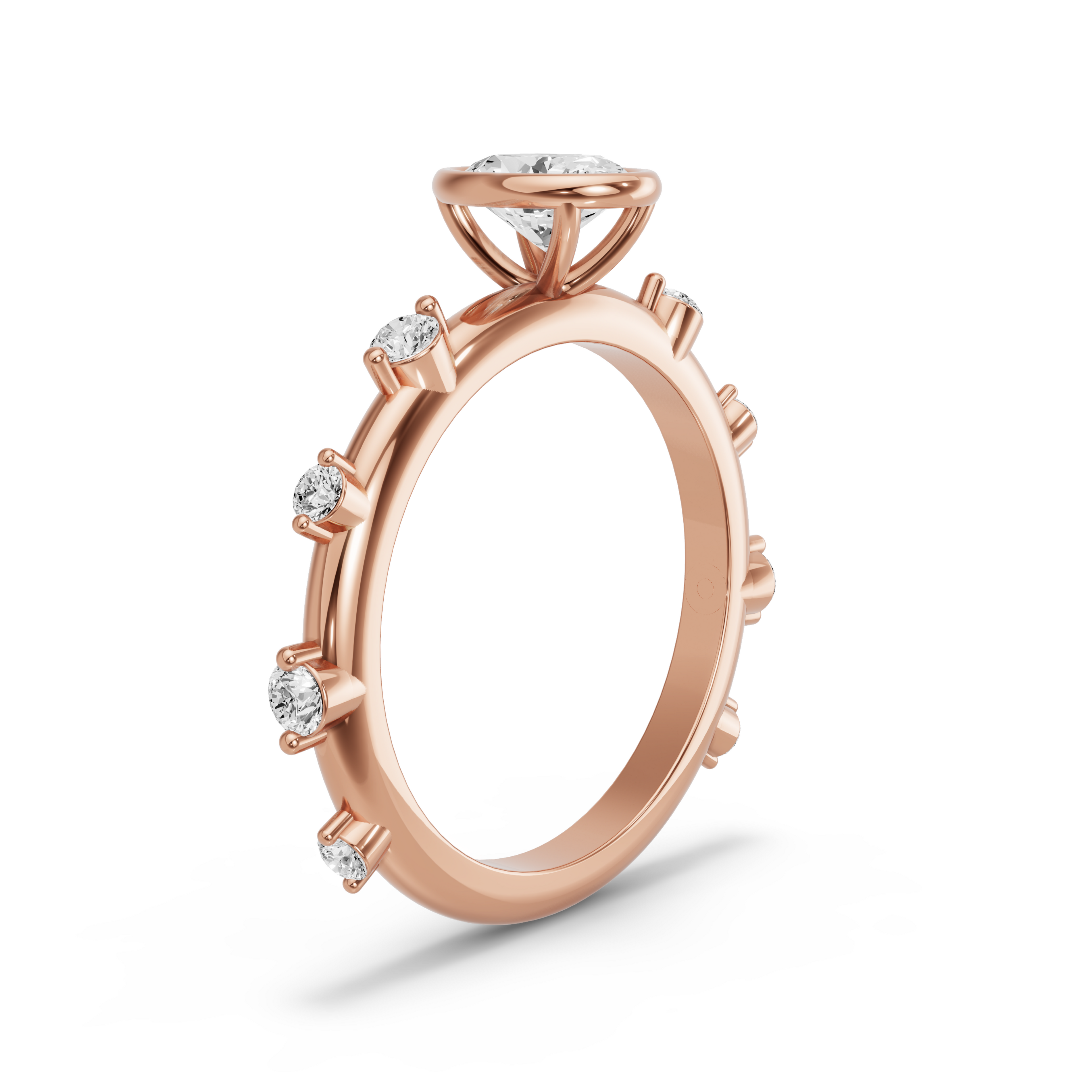 Image for Oval Classic Bezel Ring with Floating Station band in 10K Rose Gold