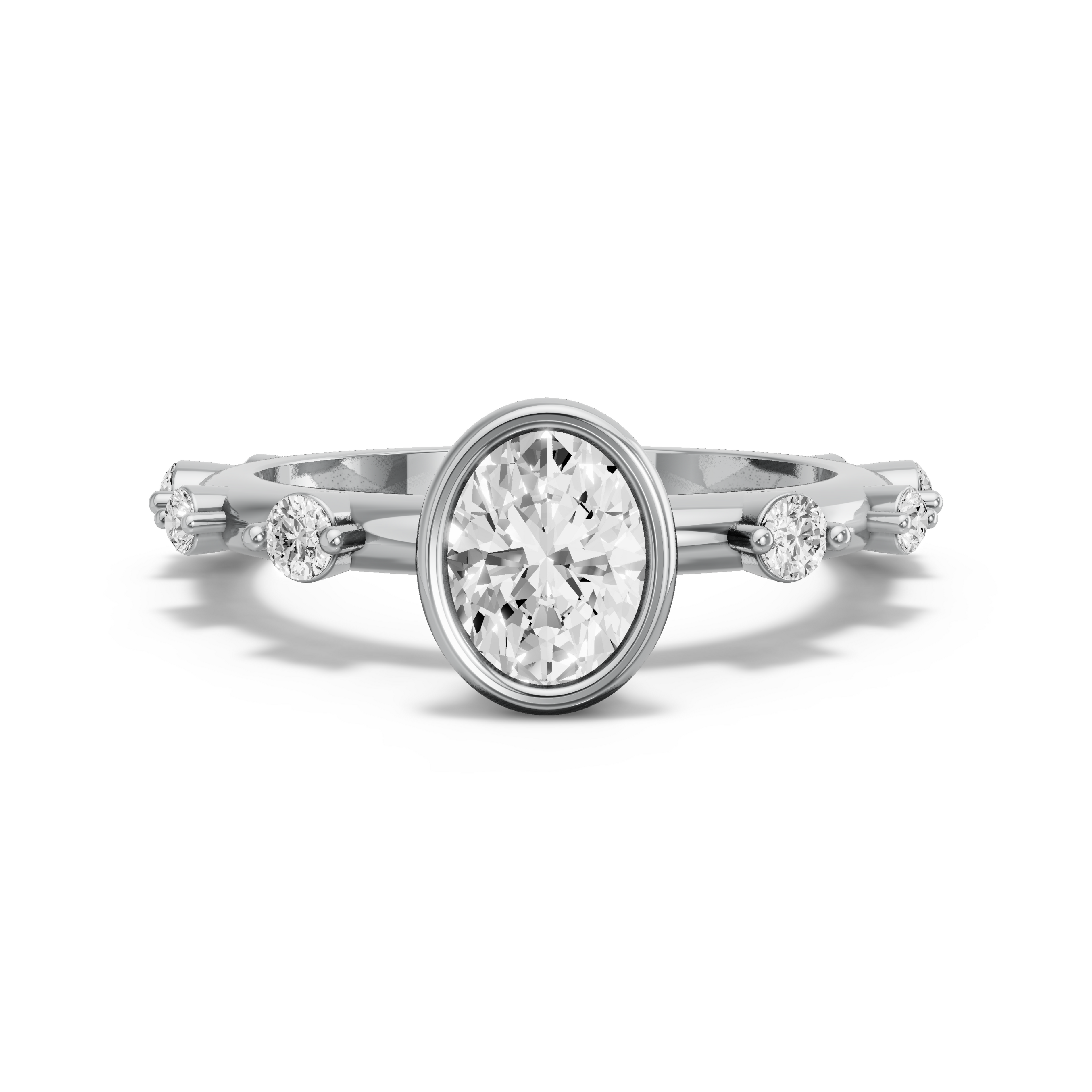 Image for Oval Classic Bezel Ring with Floating Station band in 950 Platinum