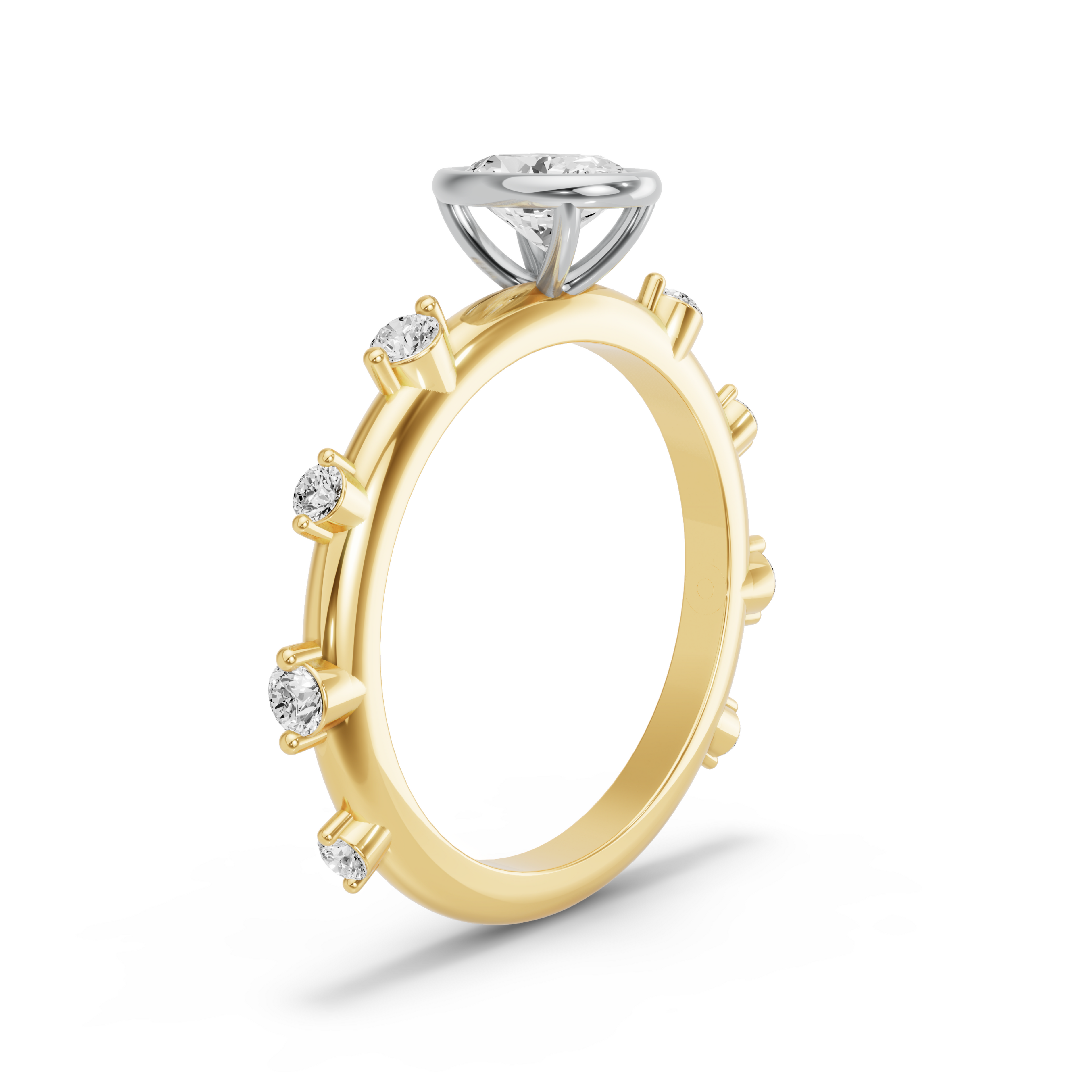 Image for Oval Classic Bezel Ring with Floating Station band in 18K Two Tone Yellow Gold