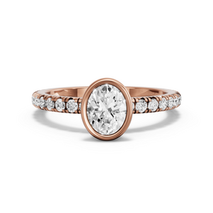 Image for Oval Classic Bezel Ring with French Pave band
