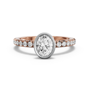 Image for Oval Classic Bezel Ring with French Pave band
