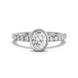 Image for Oval Classic Bezel Ring with French Pave band